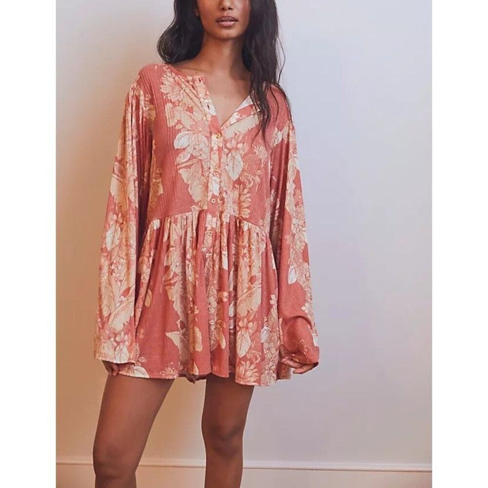 Free People Intimately Tropical Staycation Romper Dress Floral Flutter L 287569